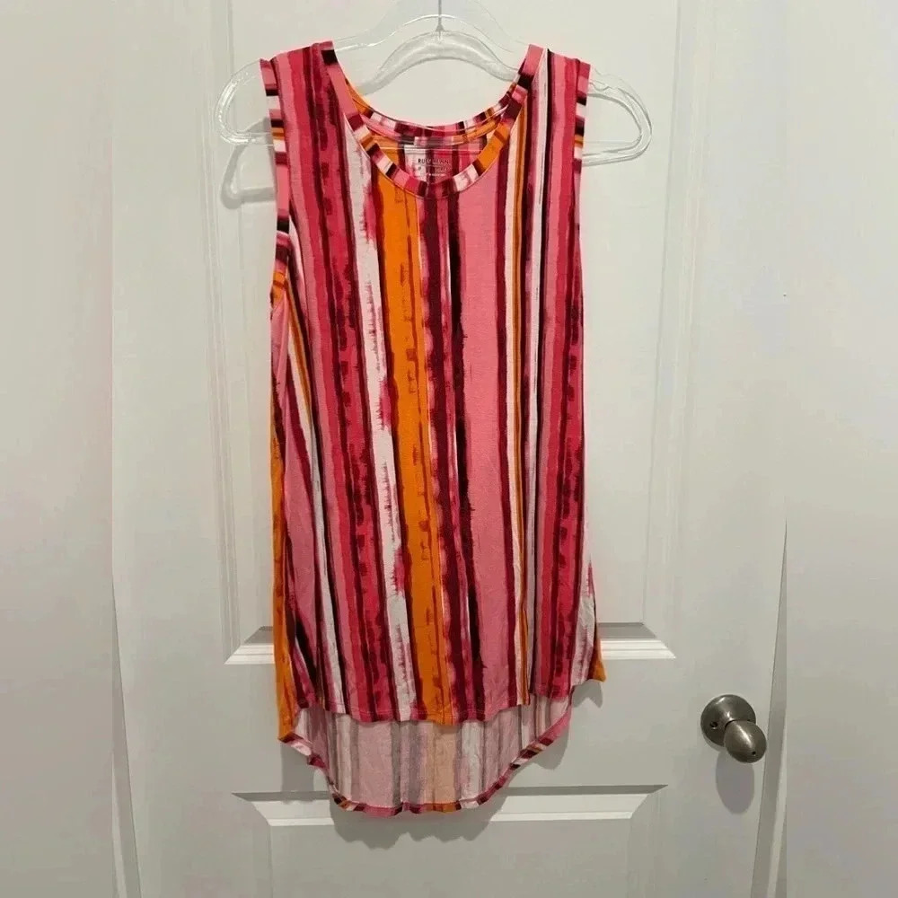 Ruff Hewn Pink Orange Striped Tank Top T Shirt